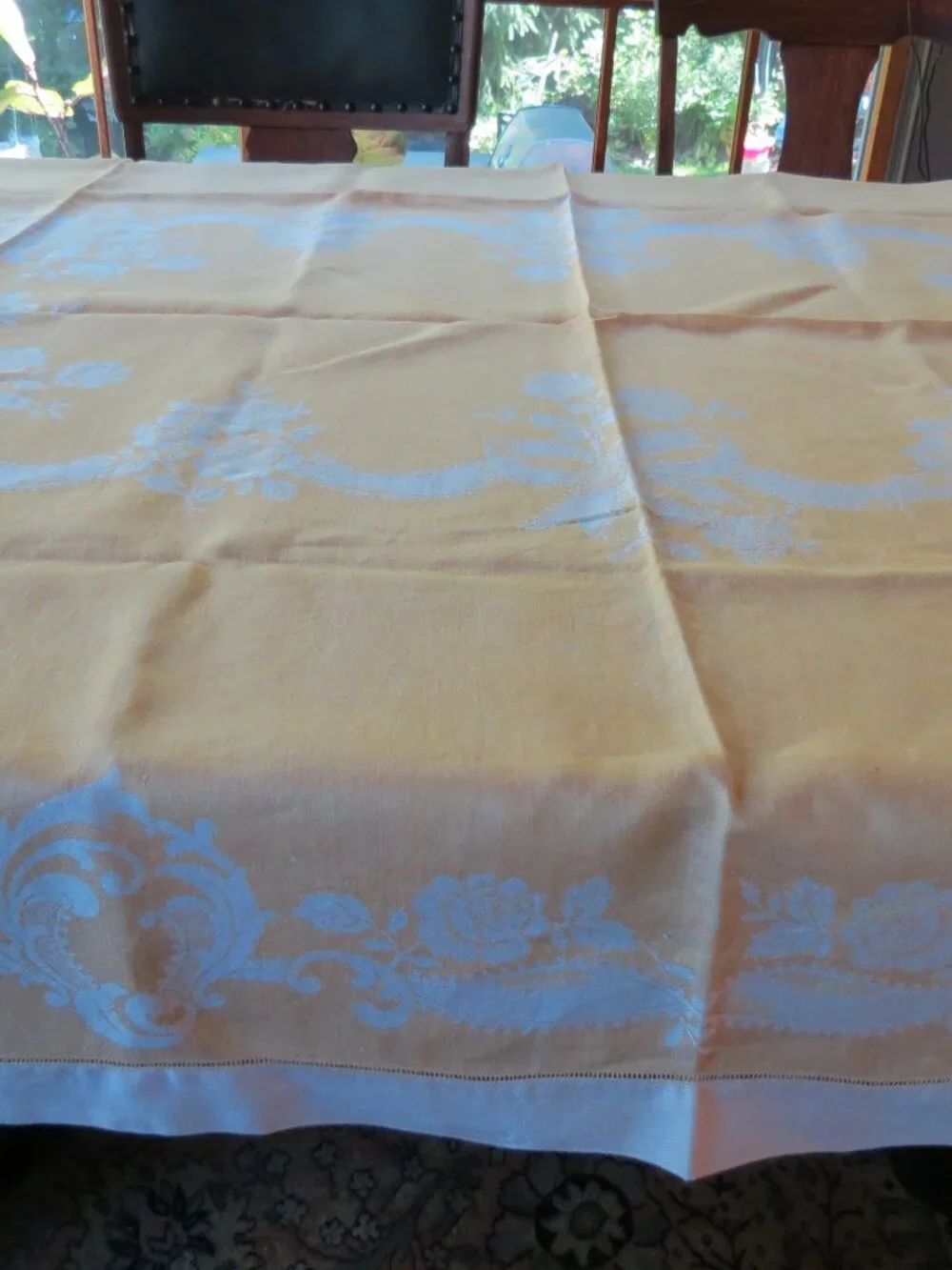 Vintage Reversible Jacquard Tablecloth Yellowish Gold